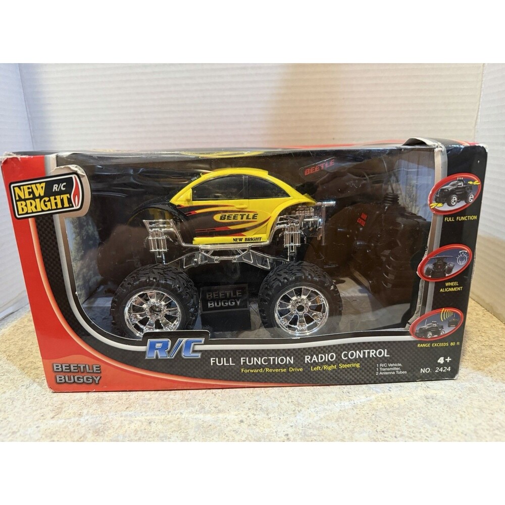 NEW BRIGHT RC Yellow VW BEETLE BUGGY #2424 27 MHz 100Ft Range SEALED 1/16